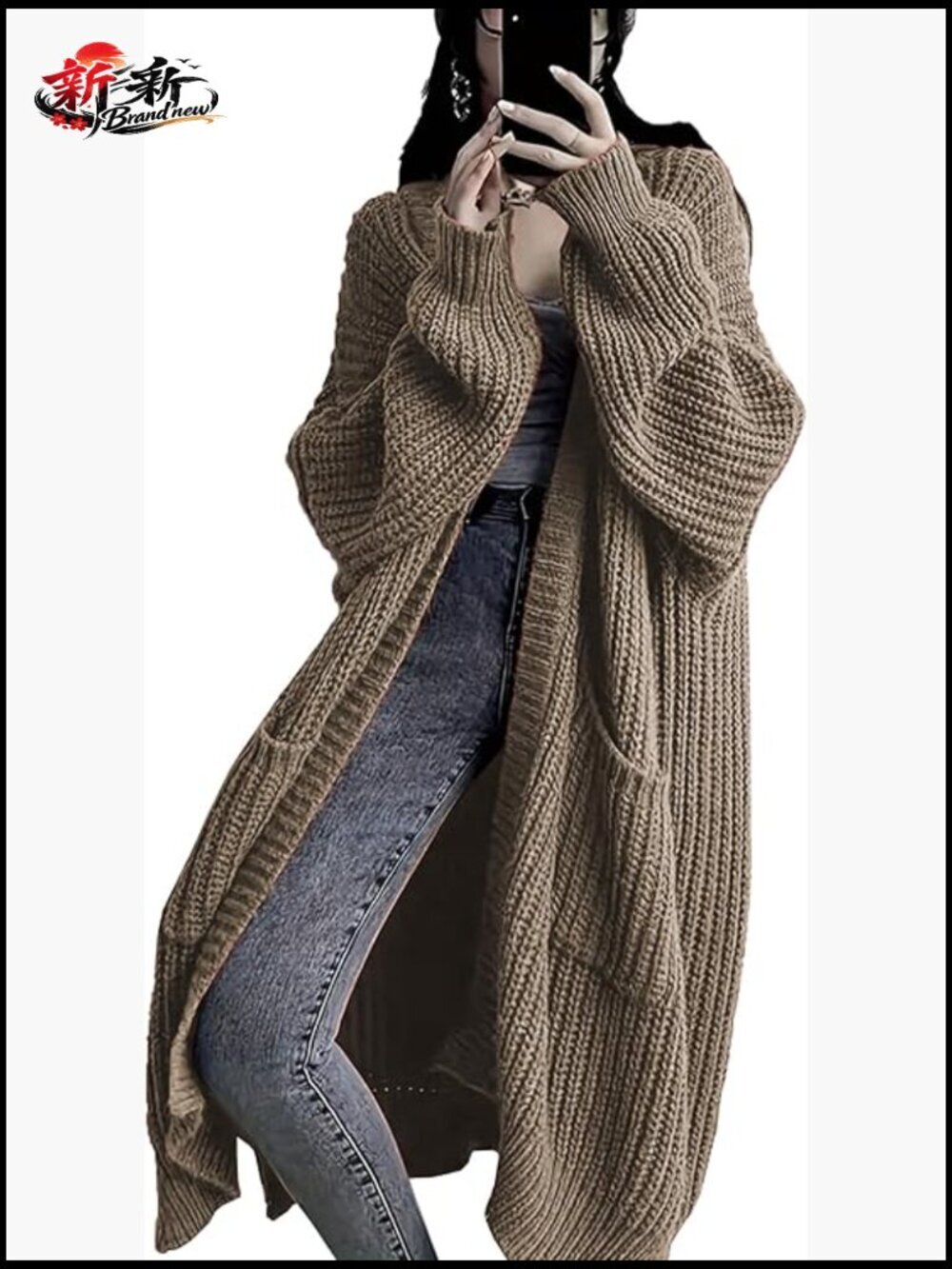 Plus Size Oversized Long Cardigan Sweater Chunky Knit Open Front Duster Coat